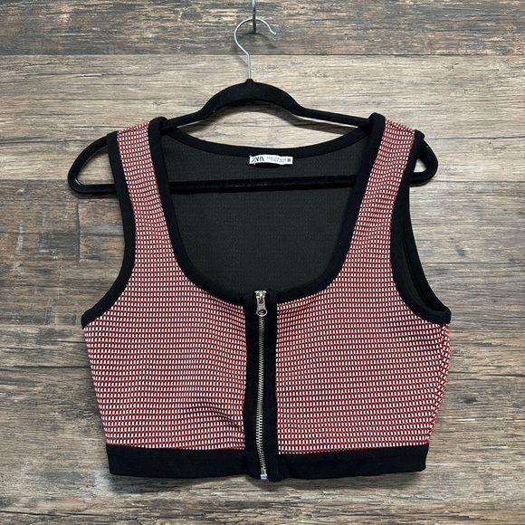Zara Red and Black Ribbed Crop Tank Top - Picture 1 of 4